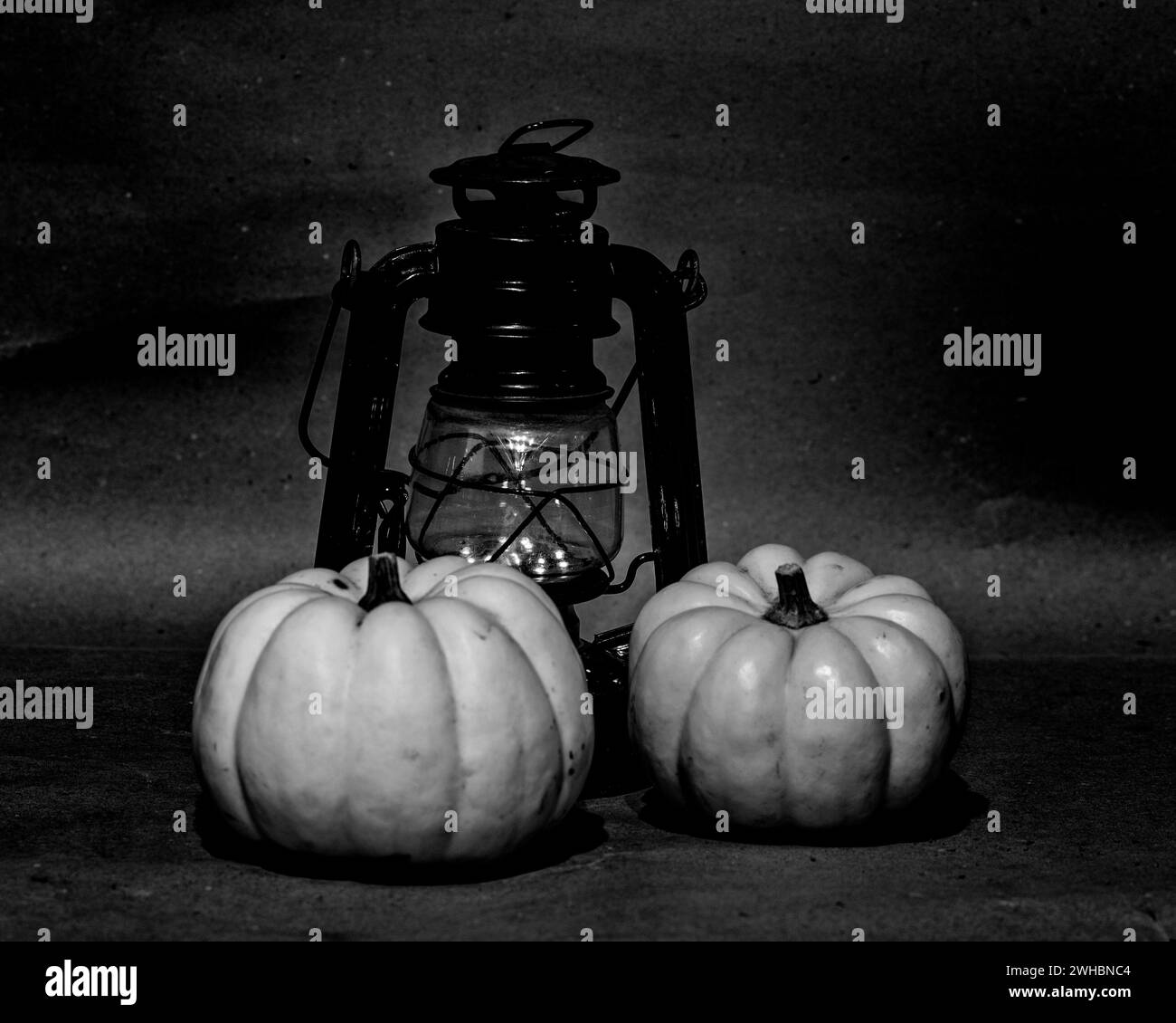 still life with two white pumpkins, historical vessels, various attributes Stock Photo