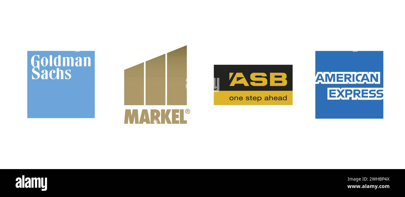 ASB Bank, American Express, Markel, Goldman Sachs. Vector illustration, editorial logo. Stock Vector