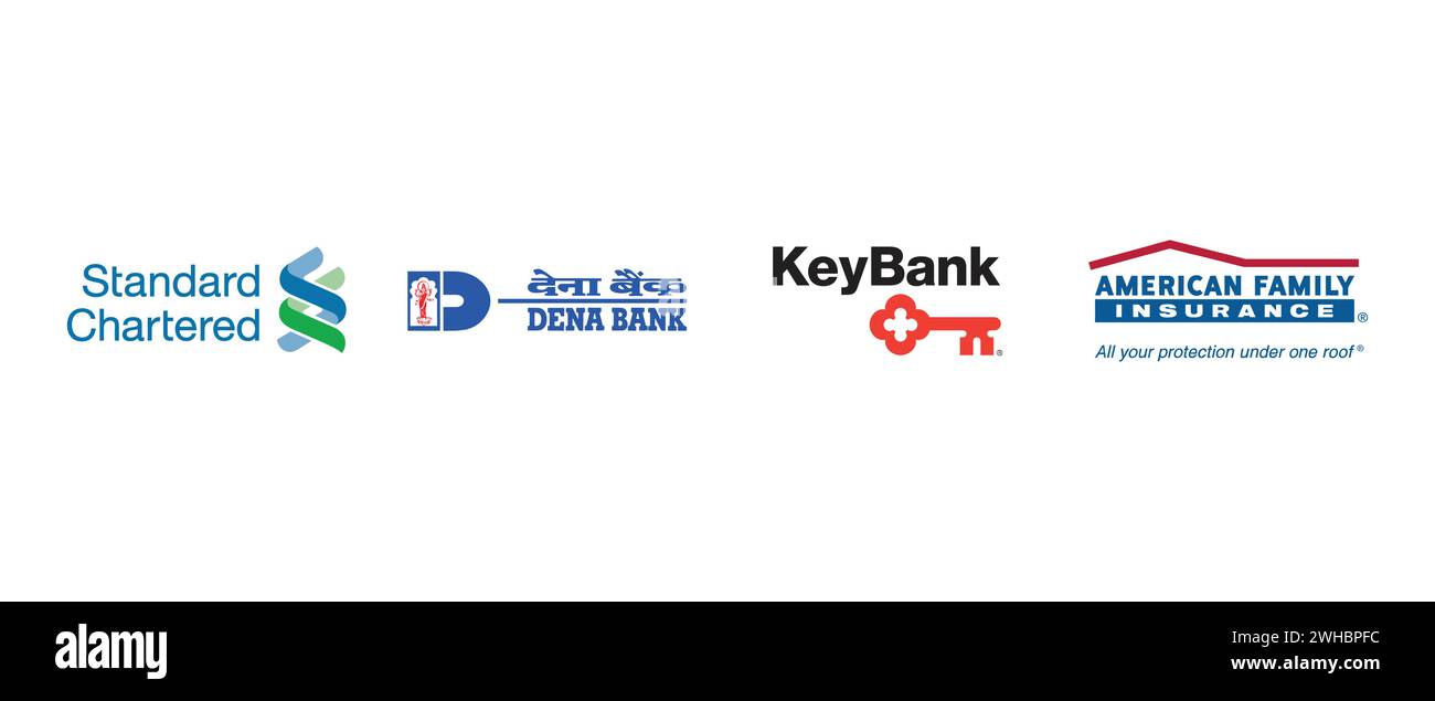 American Family Insurance, KeyBank, Standard Chartered, Dena Bank. Vector illustration