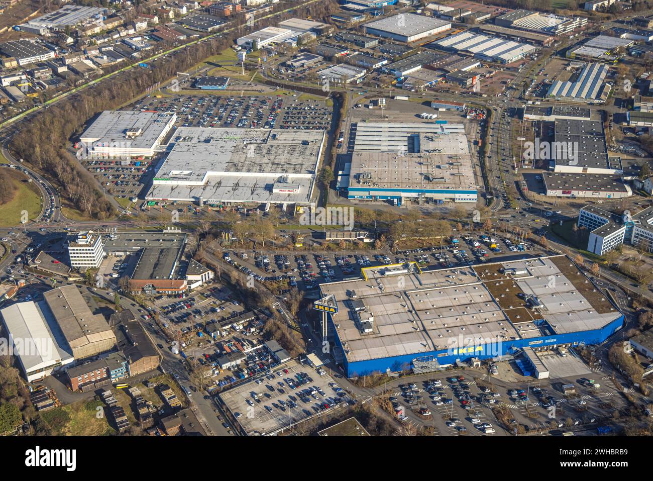 Luftbild, Indupark mit Ikea Dortmund Möbelhaus, Verkehrssituation, Oespel, Dortmund, Ruhrgebiet, Nordrhein-Westfalen, Deutschland ACHTUNGxMINDESTHONORARx60xEURO *** Aerial view, Indupark with Ikea Dortmund furniture store, traffic situation, Oespel, Dortmund, Ruhr area, North Rhine-Westphalia, Germany ATTENTIONxMINDESTHONORARx60xEURO Stock Photo