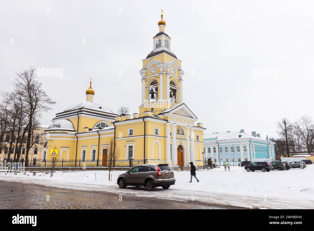 Vyborg, Russia - February 18, 2023: Cathedral of the Transfiguration of the Savior is the cathedral of the Vyborg diocese of the Russian Orthodox Chur Stock Photo