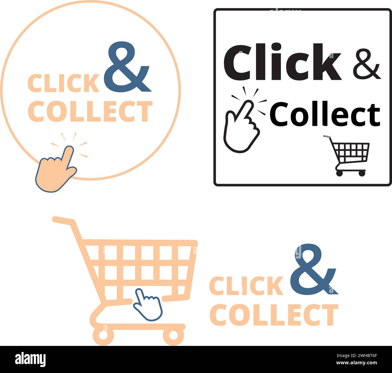 Click and collect banners on a white background with copy space Stock Vector