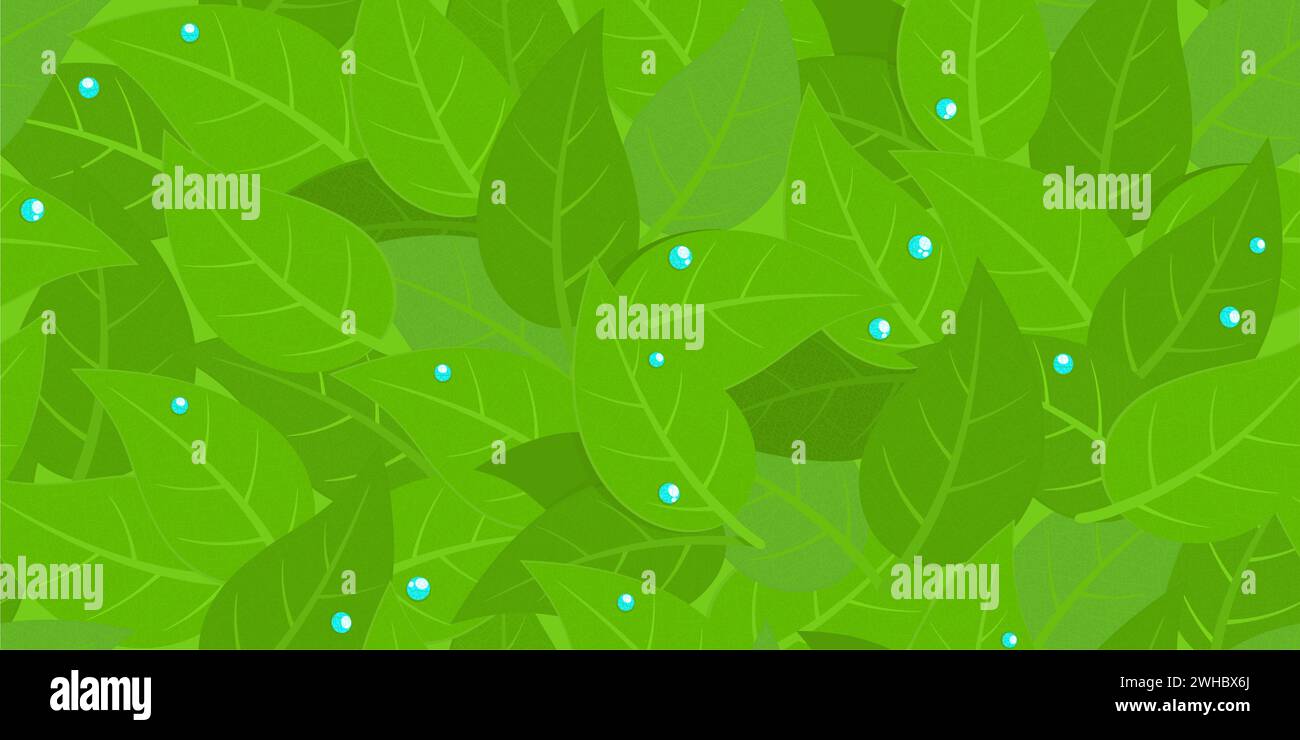 Seamless Abstract Pattern With Green Leaves And Water Drops Vector ...