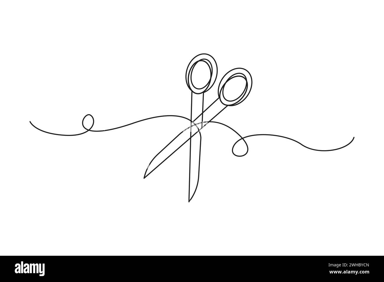 Image scissors. Manicure scissors one line continuous drawing. Vector illustration. EPS 10. Stock image. Stock Vector