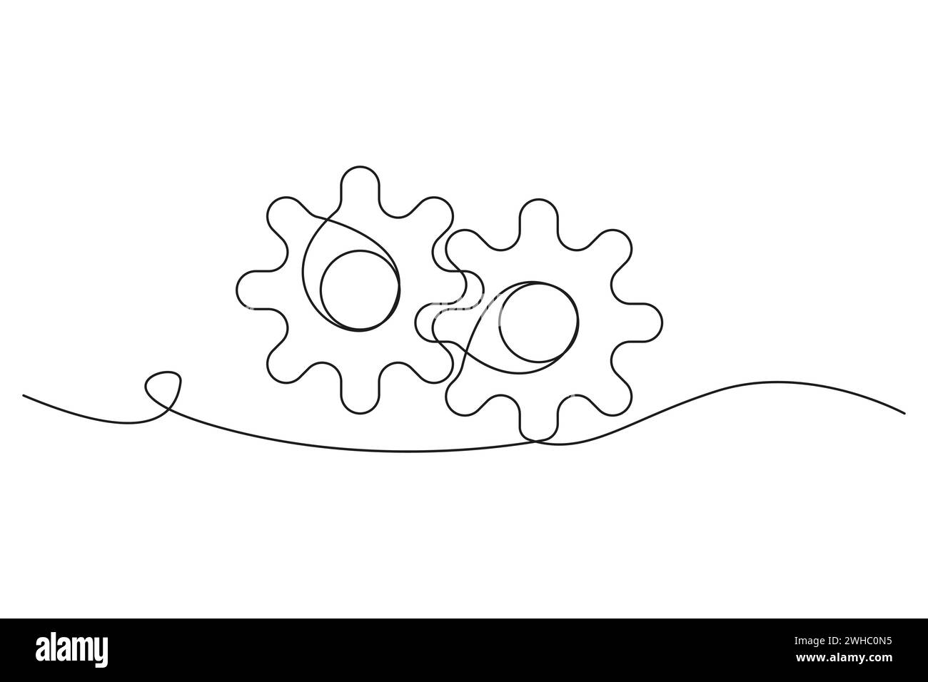 Single line drawing with gear. One continuous line of gear wheel ...