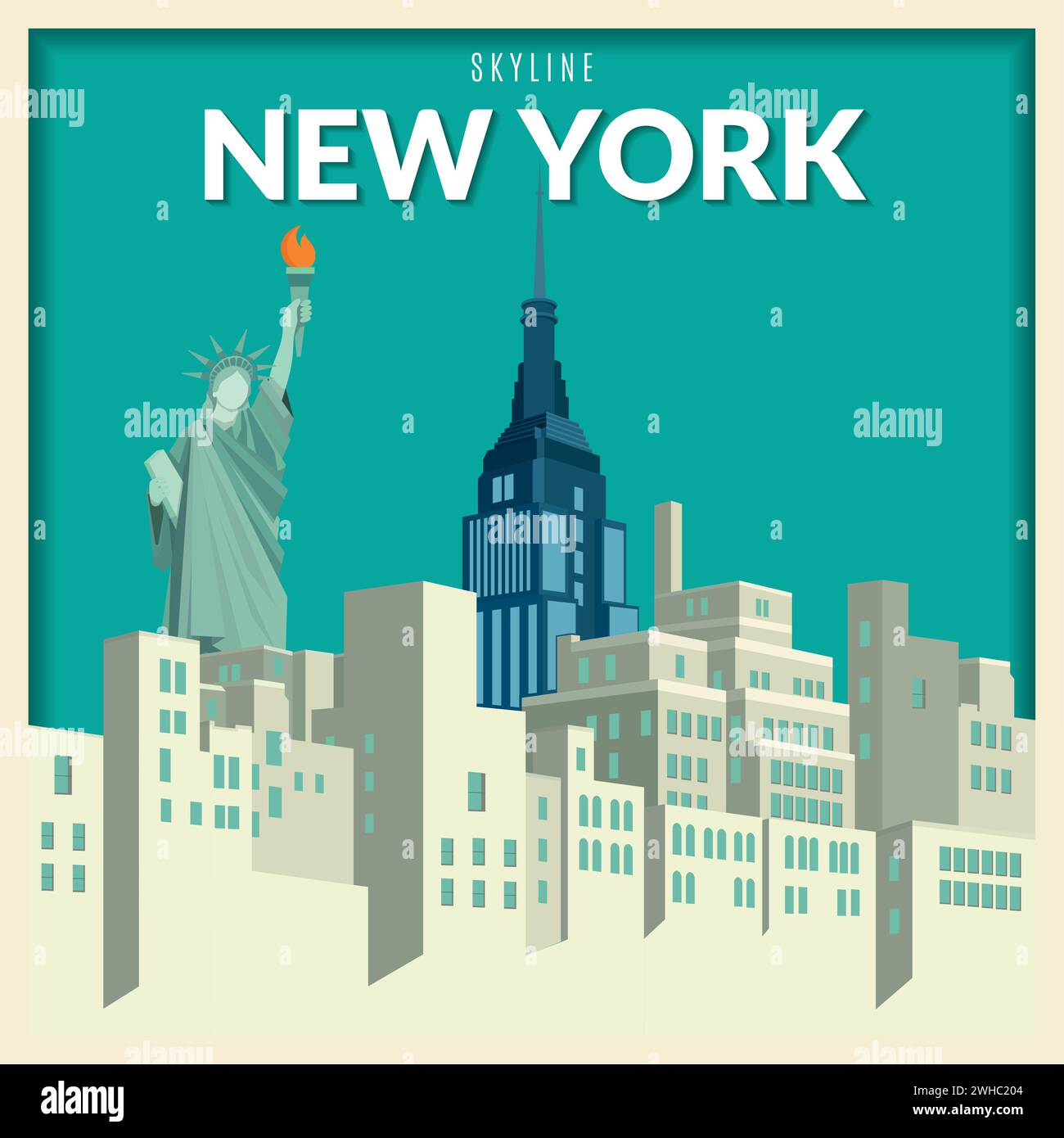 Abstract new york skyline with liberty statue landmark Vector Stock ...
