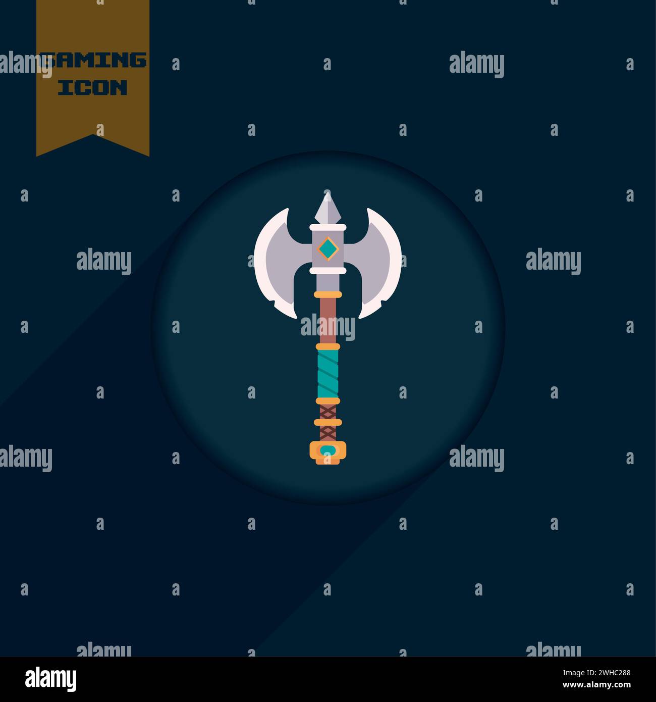 Isolated colored retro videogame axe medieval weapon icon Vector Stock Vector