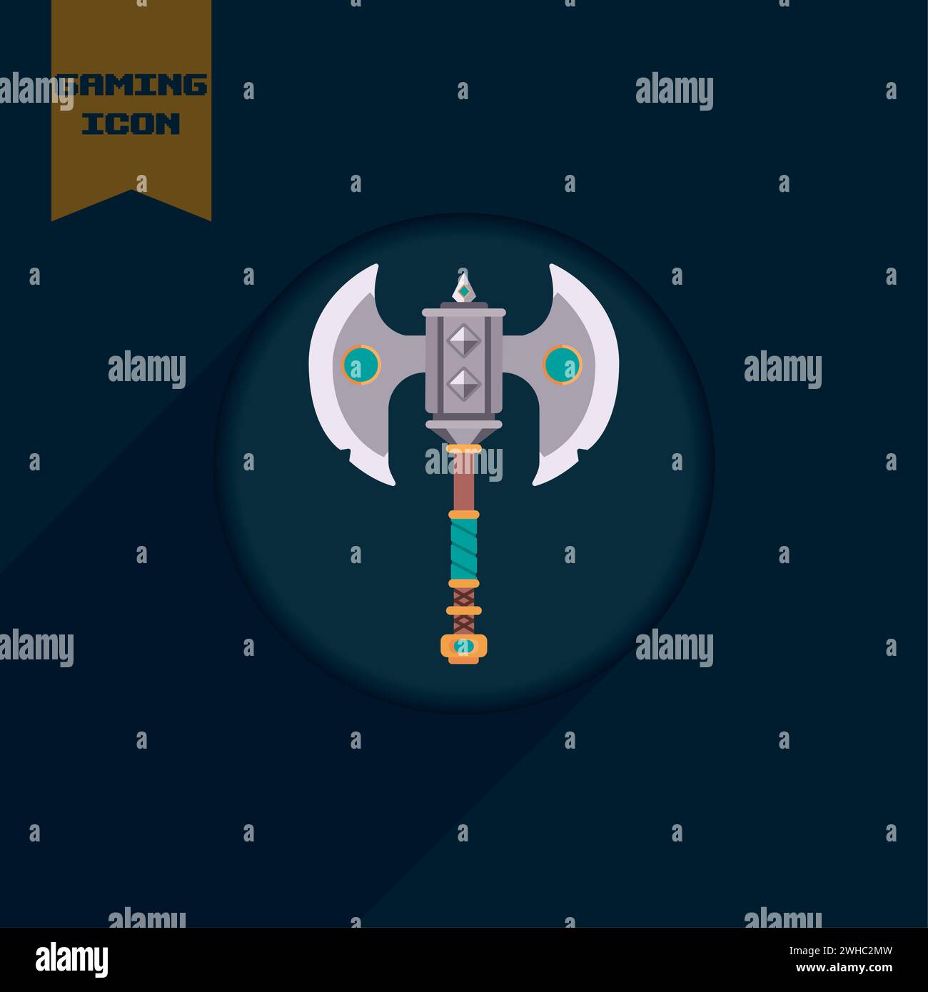 Isolated colored retro videogame axe medieval weapon icon Vector Stock Vector