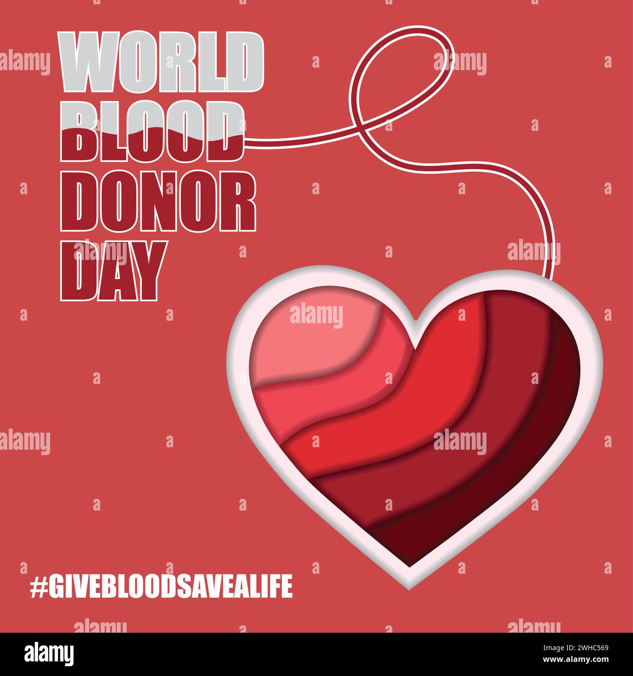 Blood donation concept poster Heart shape with papert art style Vector