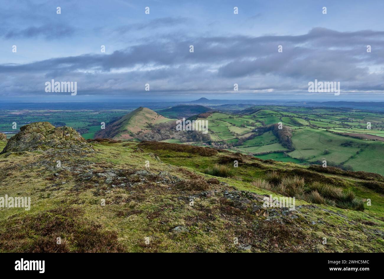 The Lawley and The Wrekin, seen from Caer Caradoc, Church Stretton, Shropshire Stock Photo