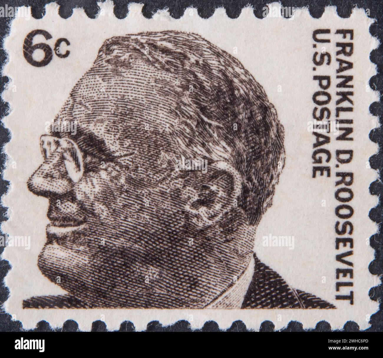 Franklin Delano Roosevelt, 1882, 1945, 32nd President of the United States 1933, 1945. Portrait on US postage stamp Stock Photo