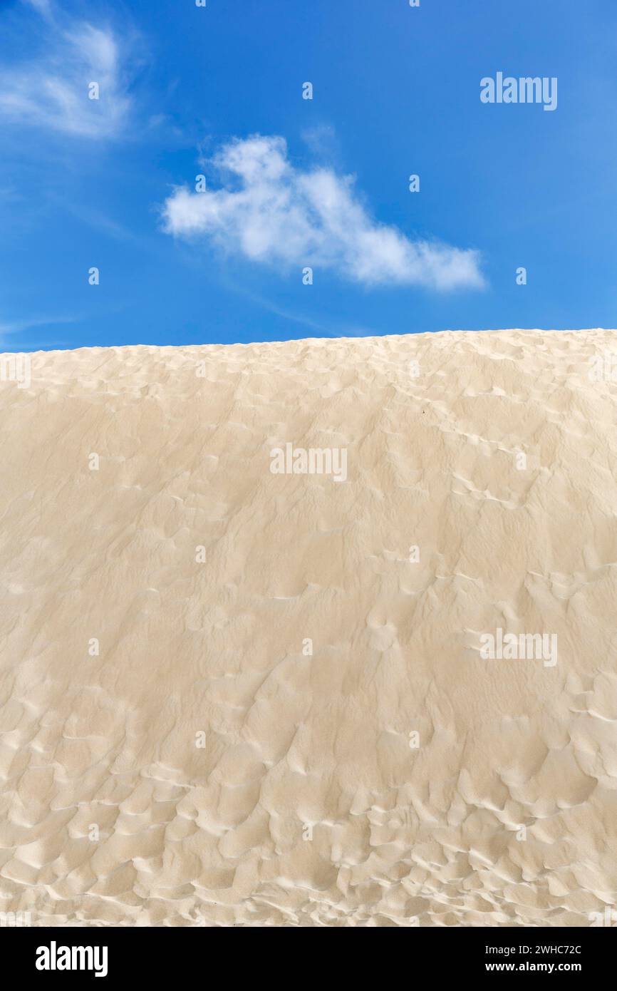 Empty dune, shifting dune, fine sand, spring clouds, minimalist landscape, symbolic image, coastline, Valdevaqueros, Tarifa, Spain Stock Photo