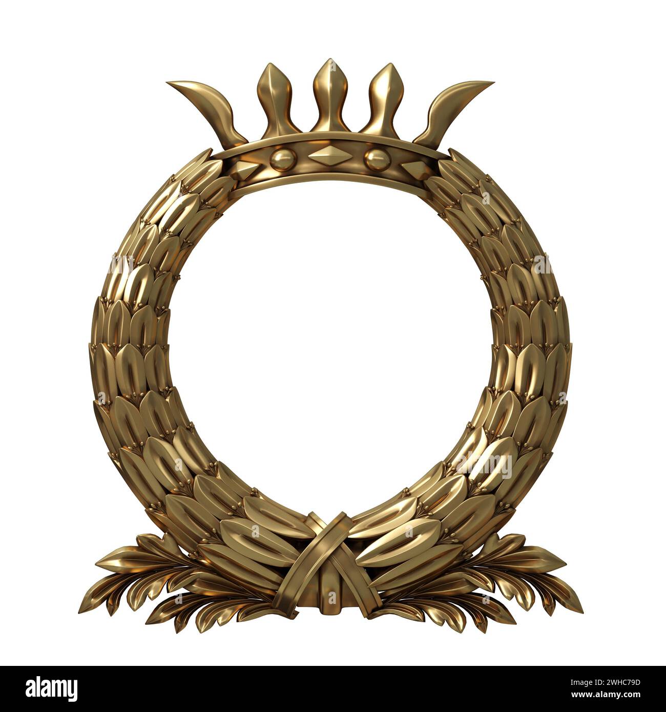 3d illustration. Golden antique realistic vintage winner laurel wreath ...