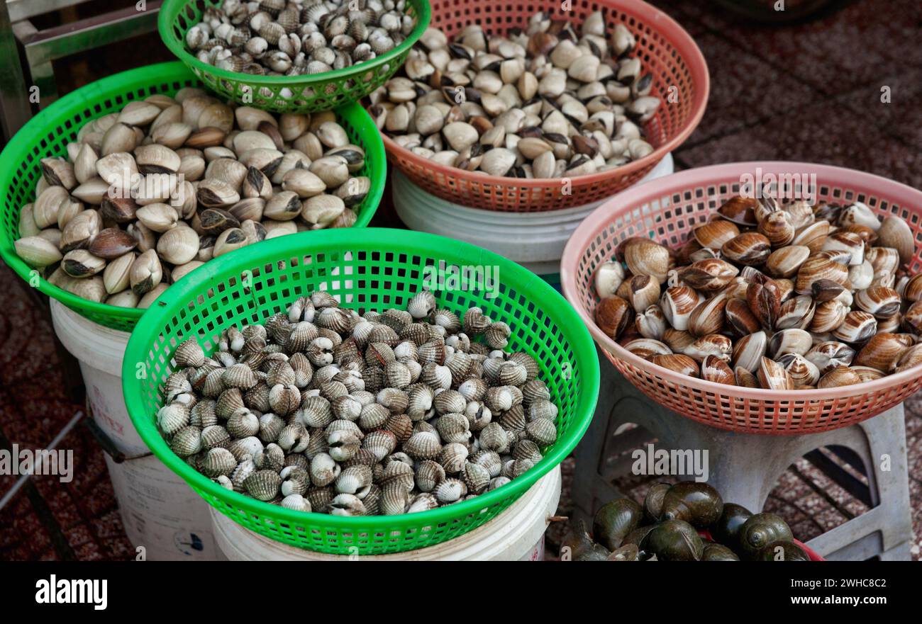 Mussels and cockles for sale Stock Photo