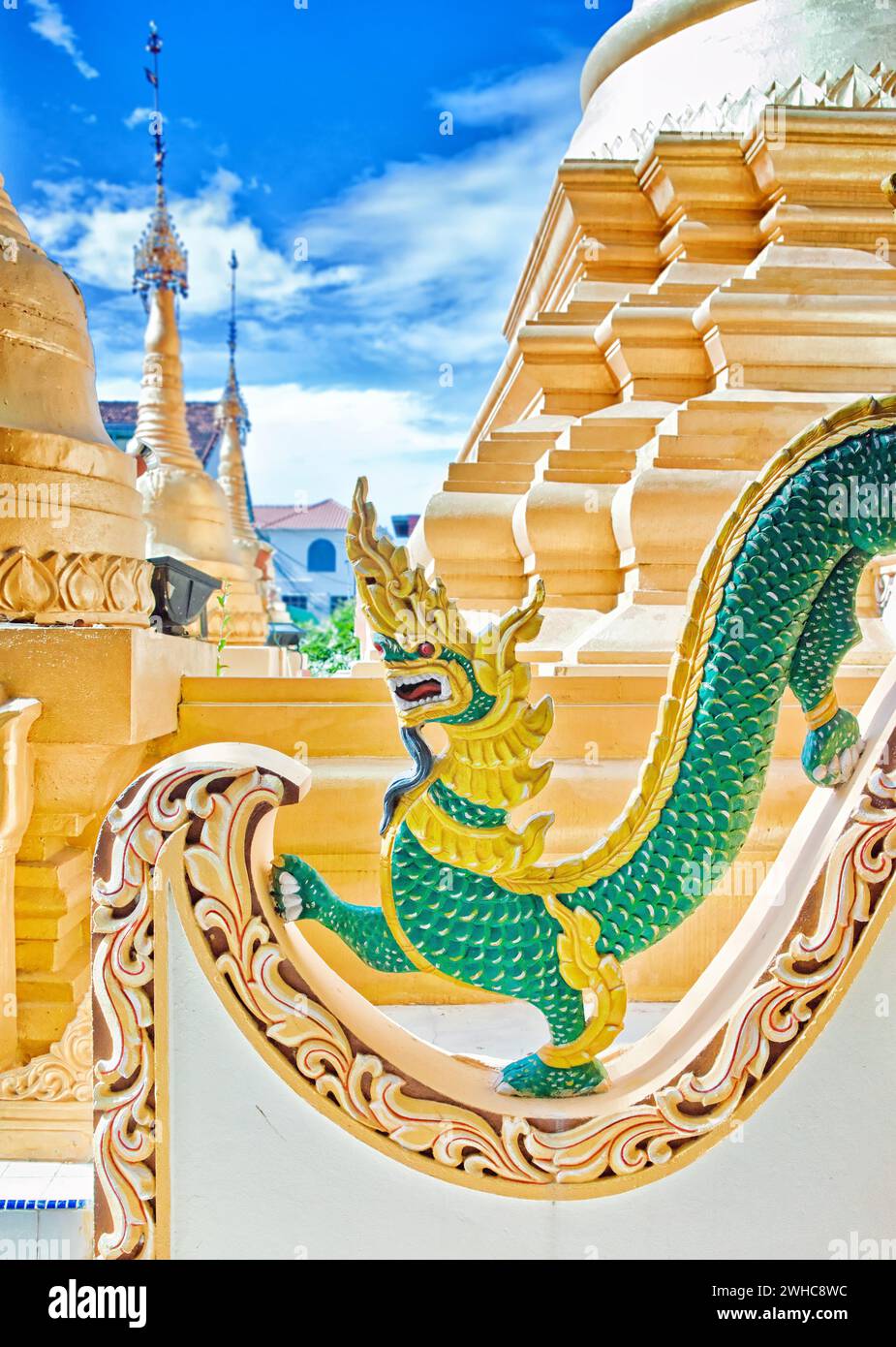 Dragon statue in budhist temple Stock Photo