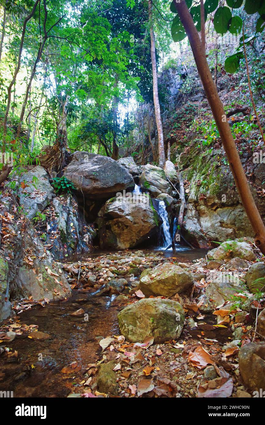 Small waterfall in stream Stock Photo