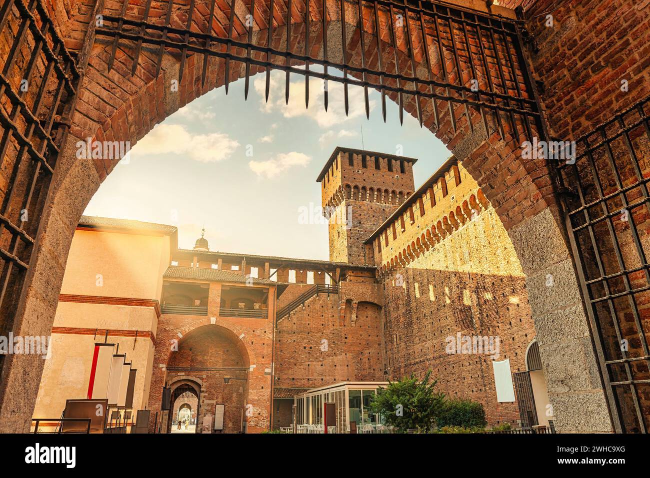 Inside view of Sforza Castle, Italy, Milan Stock Photo