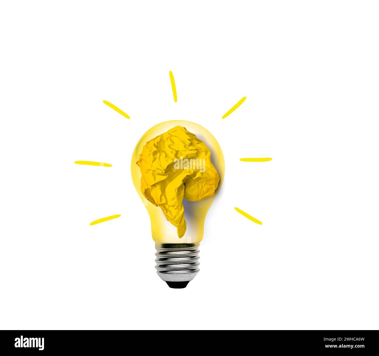 Crumpled paper in a light bulb as an idea concept isolated on a white background Stock Photo