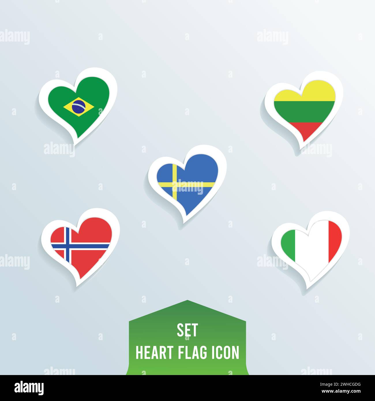 Set of different flags on heart shapes Vector Stock Vector