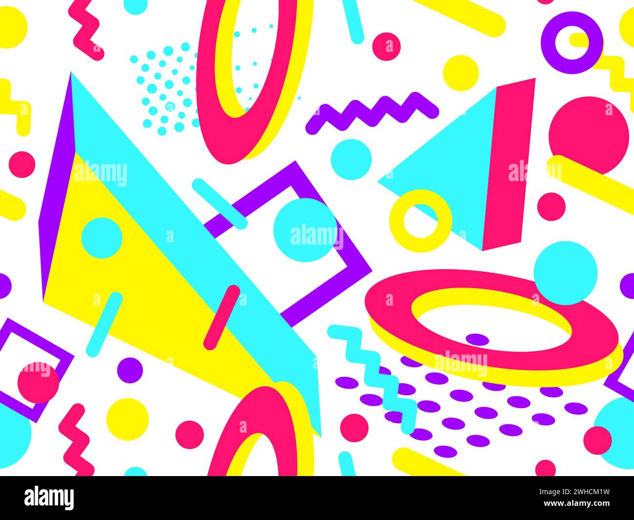 Memphis seamless pattern with 3d geometric shapes in 80s style ...