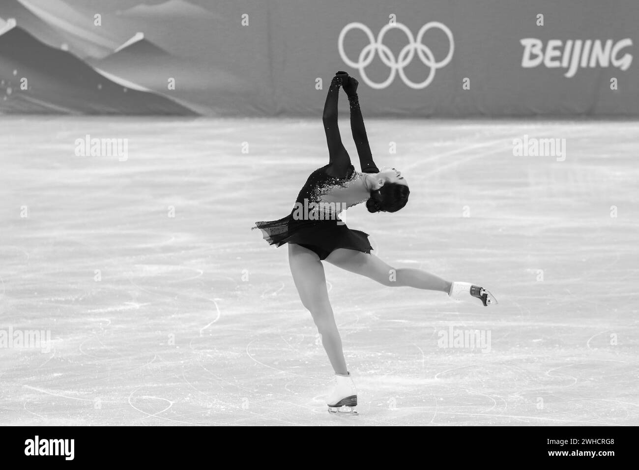 FEB 6, 2022 - Beijing, China: Karen Chen of Team USA skates her Short Program of the Women Single Skating as part of the Figure Skating Team Event at Stock Photo