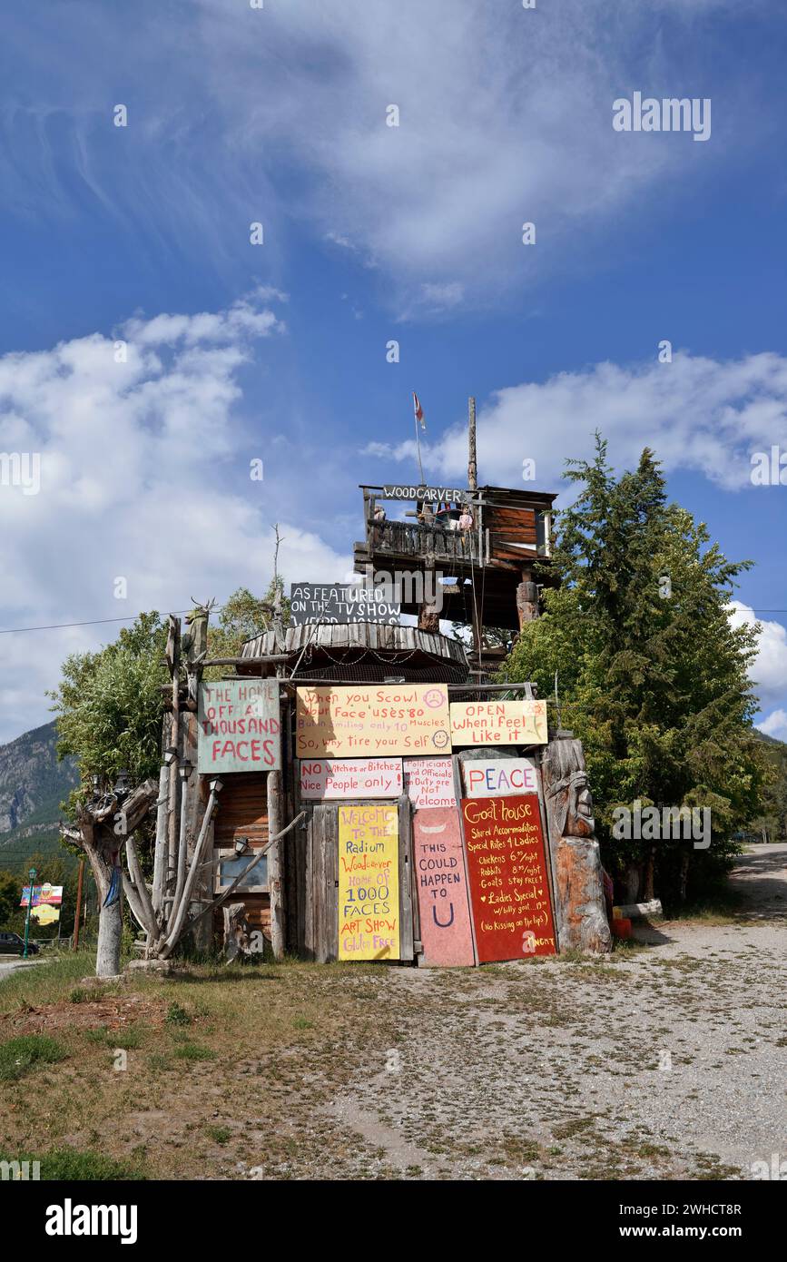 House of a woodcutter, Home of a thousand faces, Radium Hot Springs, British Columbia, Canada Stock Photo