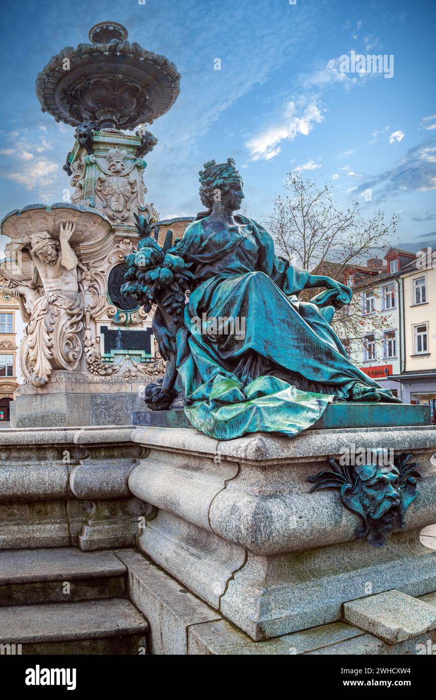 ERLANGEN, GERMANY - DEC. 16, 2023: Detail of the Pauli Fountain (Paulibrunnen). Was donated by the merchant couple Pauli since 1889. Designed in the s Stock Photo