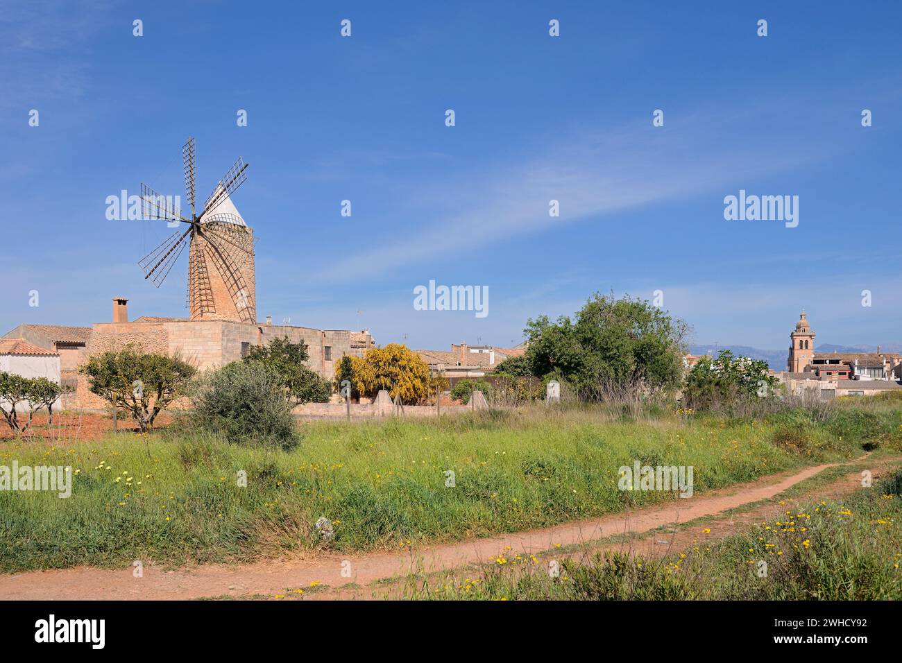 Windmill, Algaida, Mallorca, Balearic Islands, Spain Stock Photo