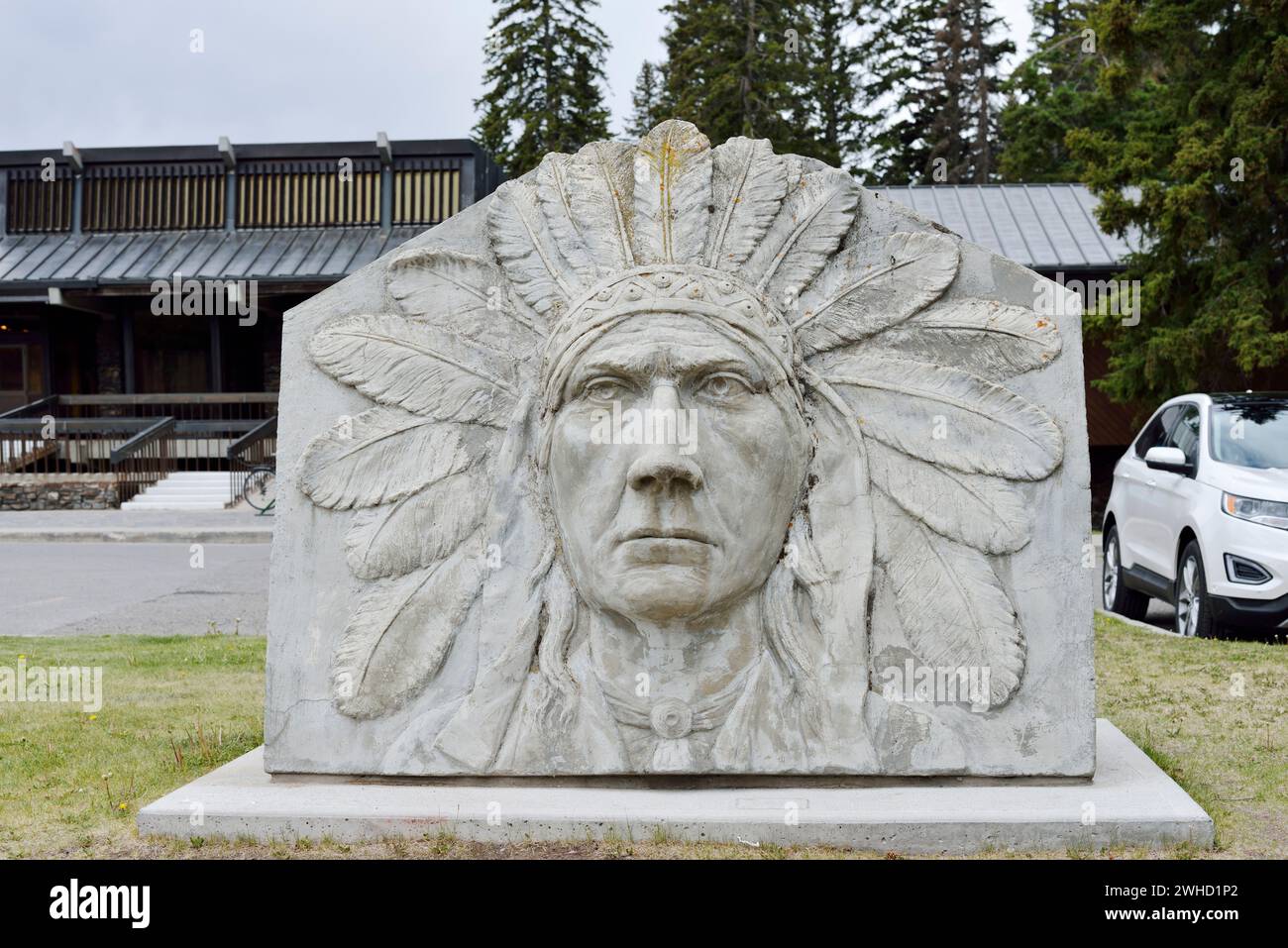 Indian relief at the Whyte Museum, Banff, Banff National Park, Alberta, Canada Stock Photo