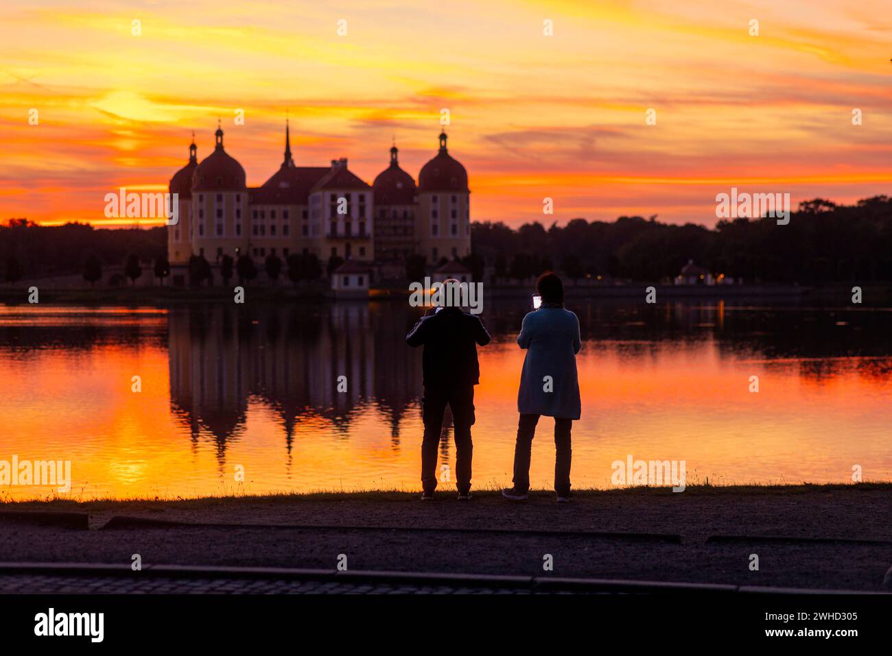 Evening atmosphere at the Fasanenschloesschen, Moritzburg, Saxony, Germany Stock Photo