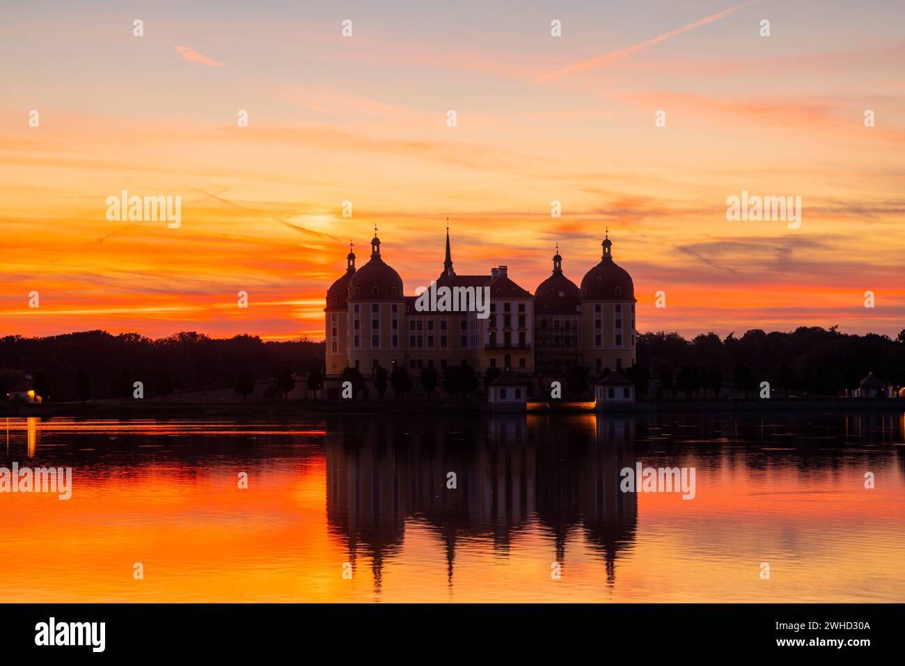 Evening atmosphere at the Fasanenschloesschen, Moritzburg, Saxony, Germany Stock Photo