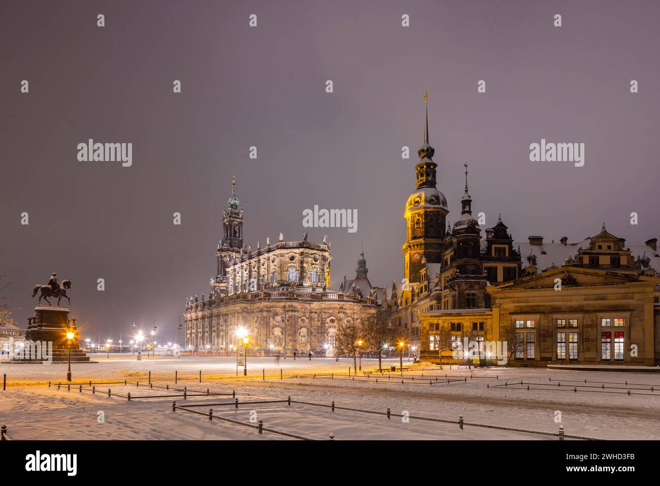 Dresden's Old Town with its historic buildings. Theatre Square with Court Church, Royal Palace and Schinkelwache, Dresden, Saxony, Germany Stock Photo