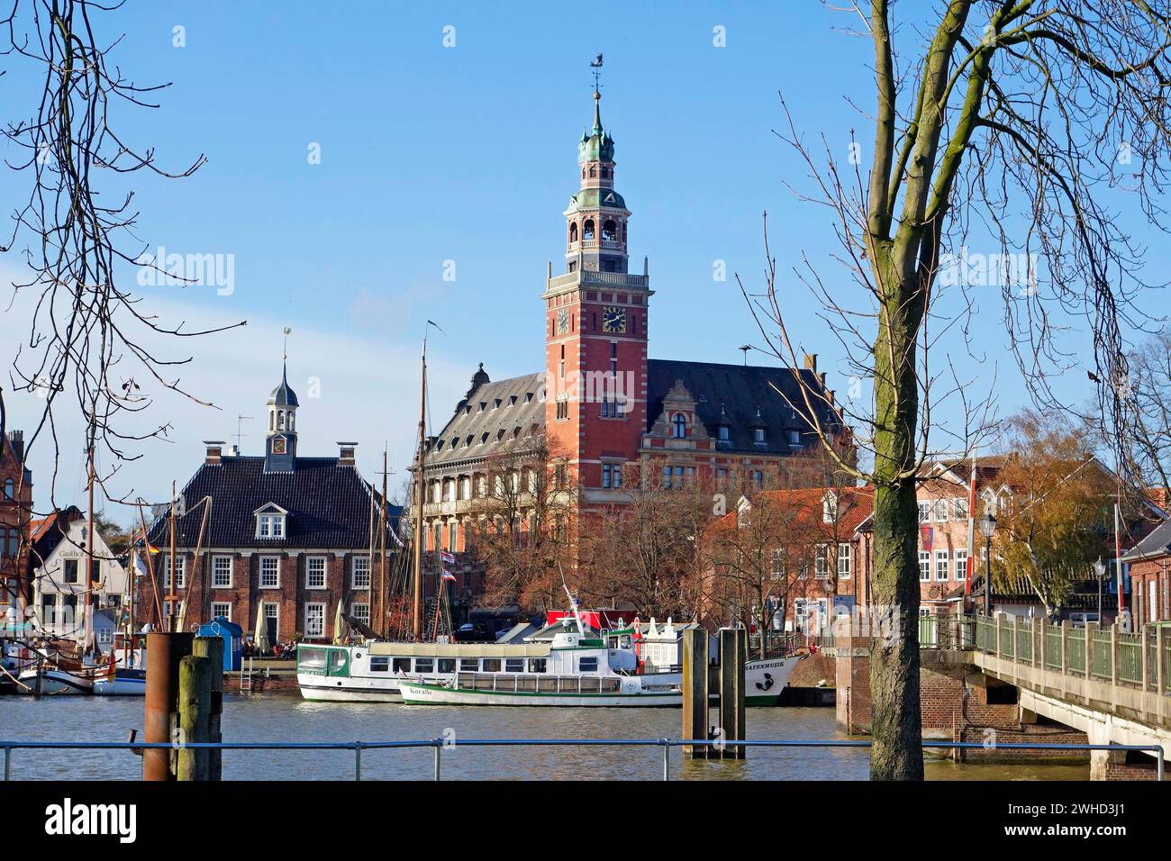 Museum harbour, town hall, scales, Leer, East Frisia, Germany Stock