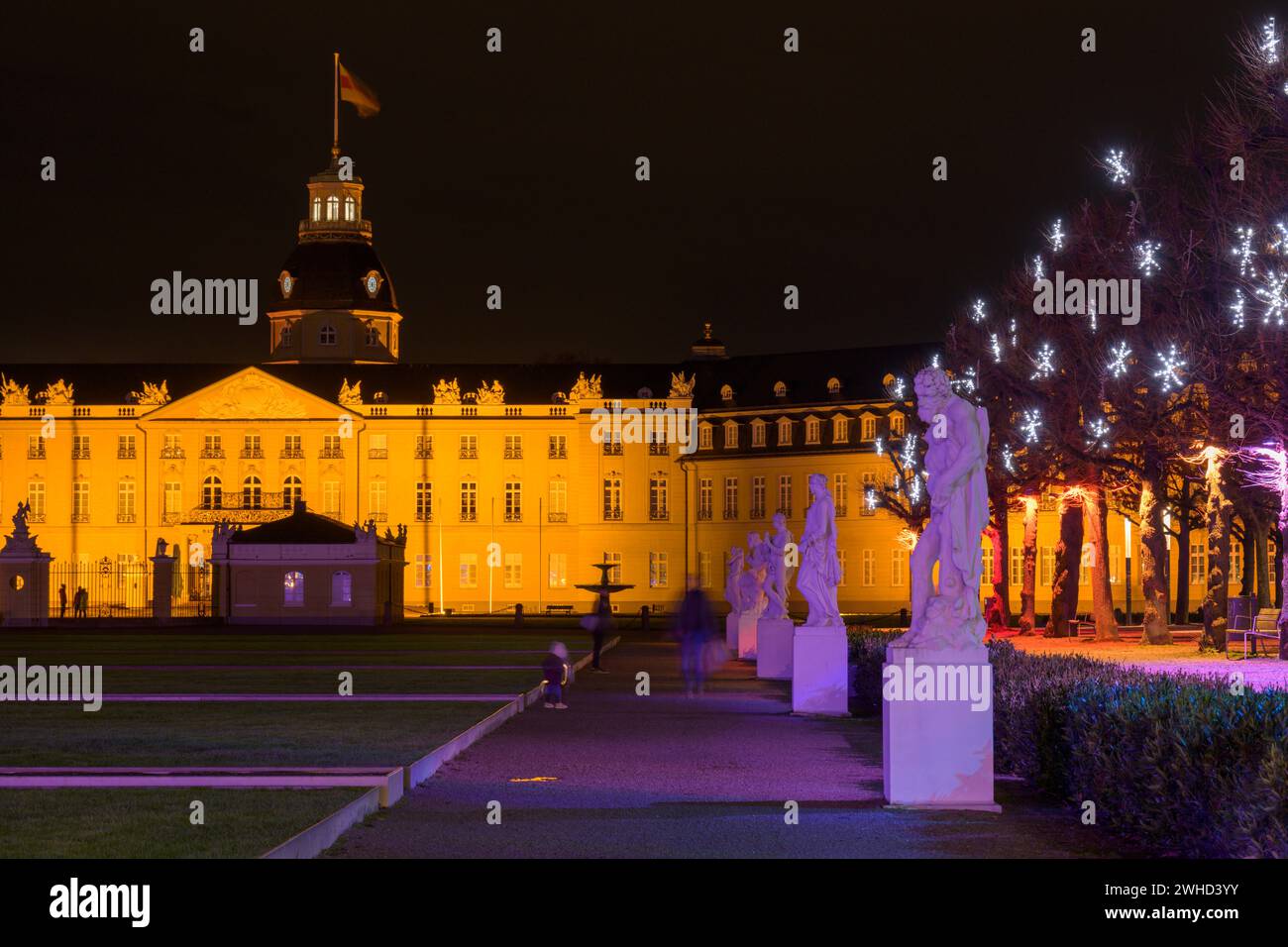 Germany, Baden-Württemberg, Karlsruhe, the castle with Christmas lights Stock Photo