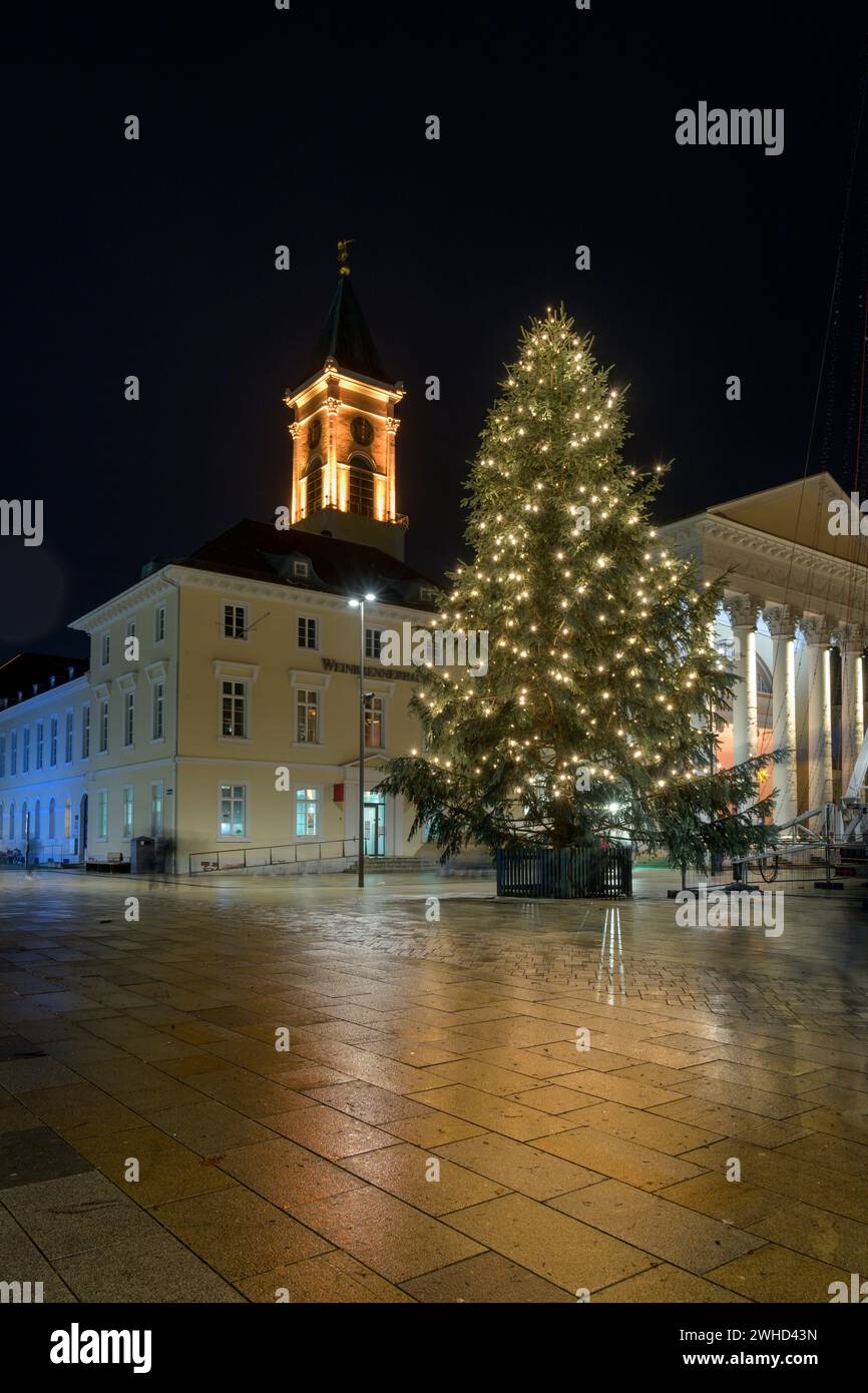 Germany, Baden-Württemberg, Karlsruhe, the market square with the Protestant town church Stock Photo