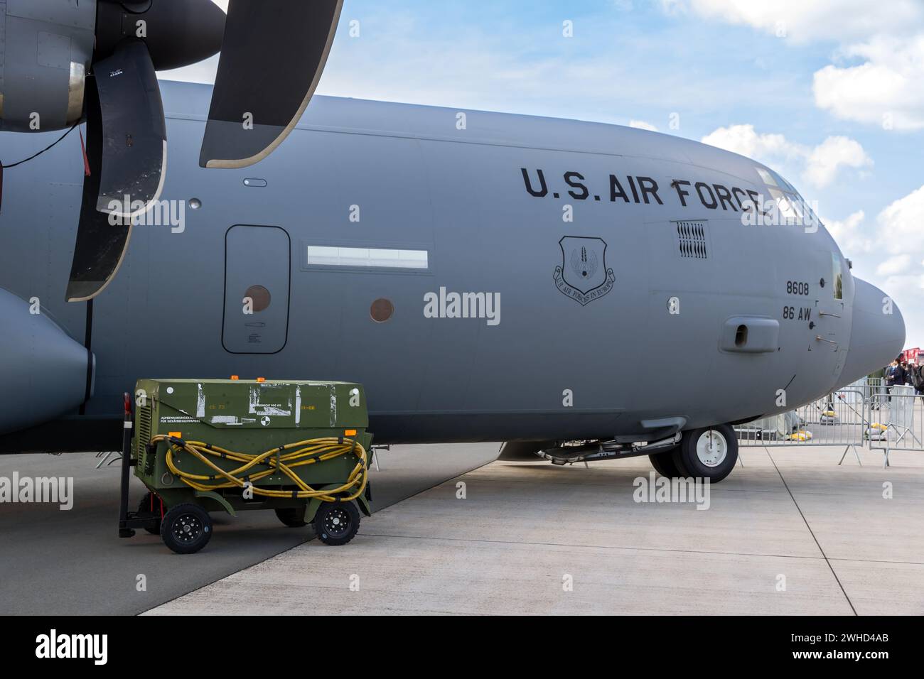 US Air Force Lockheed Martin C-130J Hercules transport plane at the Berlin ILA. Germany - April 27, 2018 Stock Photo