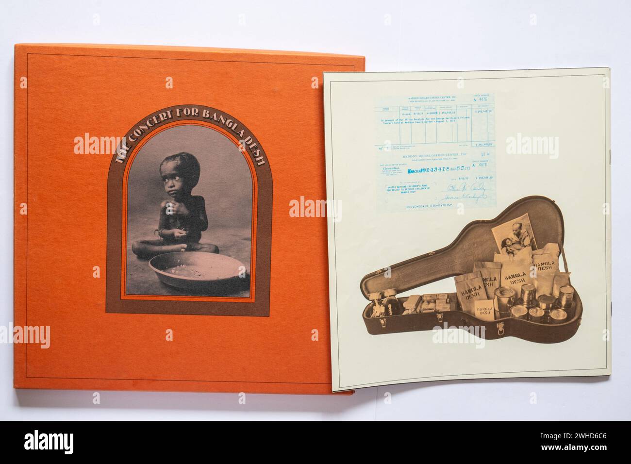 The Concert for Bangladesh vinyl record box set and programme, memento of charity concerts held in 1971, released in 1972 Stock Photo