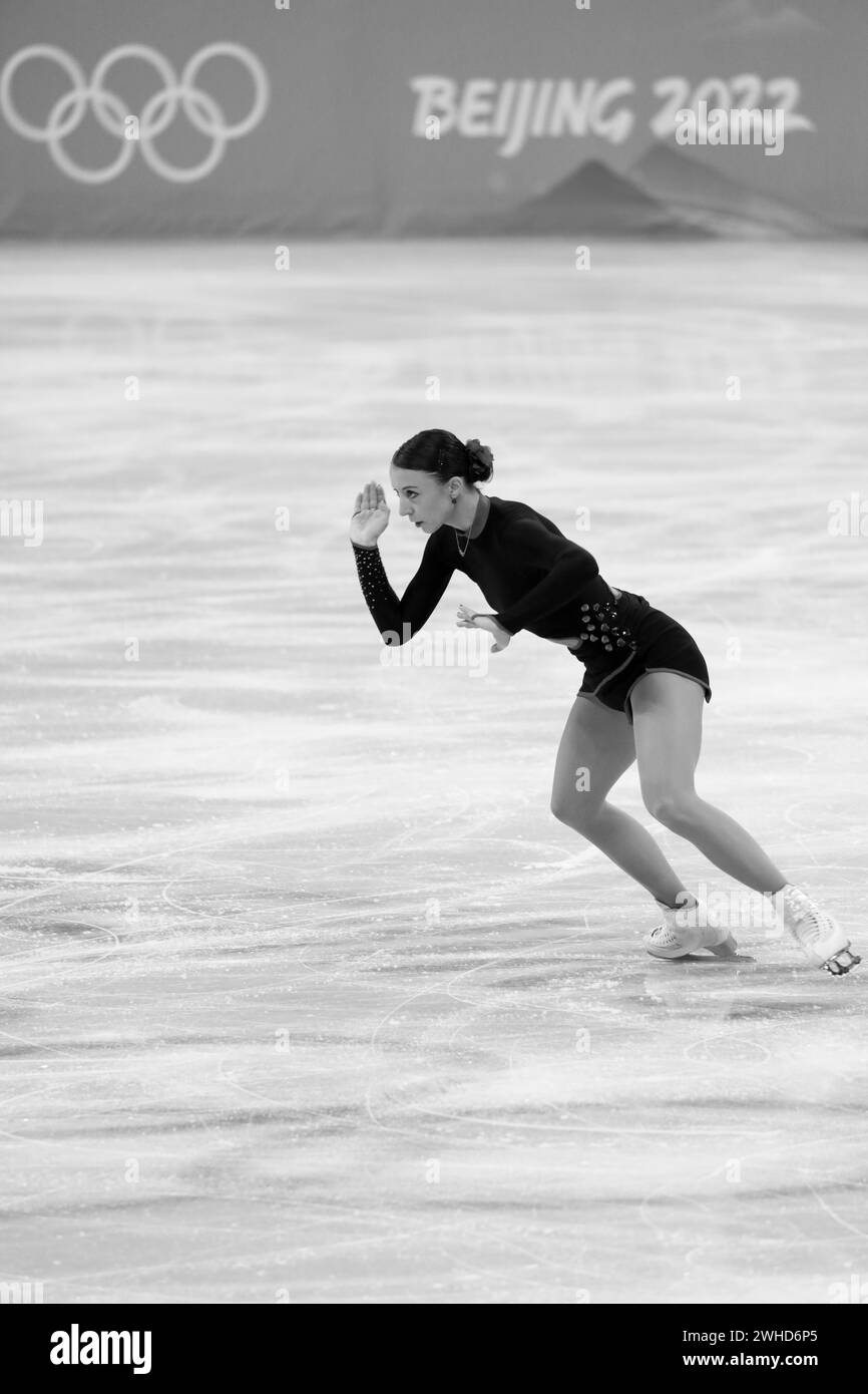 FEB 6, 2022 - Beijing, China: Nicole Schott of Team Germany skates her Short Program of the Women Single Skating as part of the Figure Skating Team Ev Stock Photo