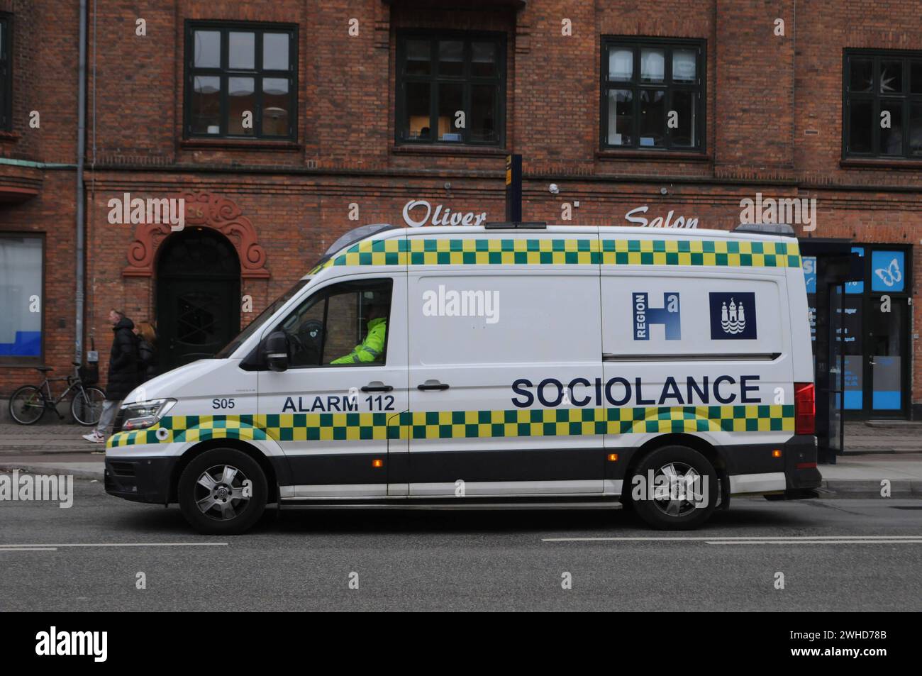 Copenhagen, Denmark /09 February 2024/Council socialance van and with alaRM 112 SING ON VAN.. Photo.Francis Joseph Dean/Dean Pictures Stock Photo