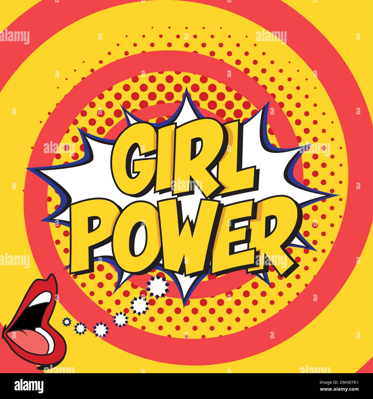 Beauty lips saying girl power Pop art Vector Stock Vector