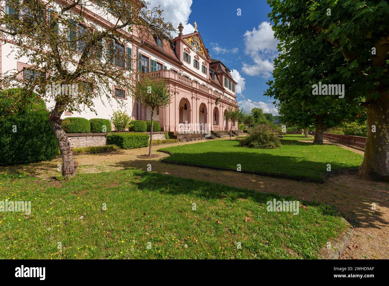 Castle garden at the Kellereischloss or Red Castle in the wine town of Hammelburg, Bad Kissingen district, Lower Franconia, Franconia, Bavaria, Germany Stock Photo