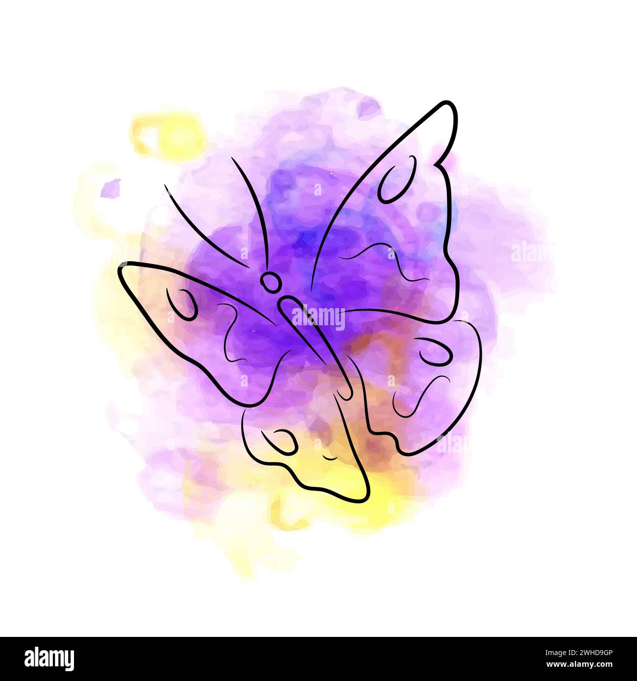 Violet and yellow butterfly, ink, watercolor Stock Vector