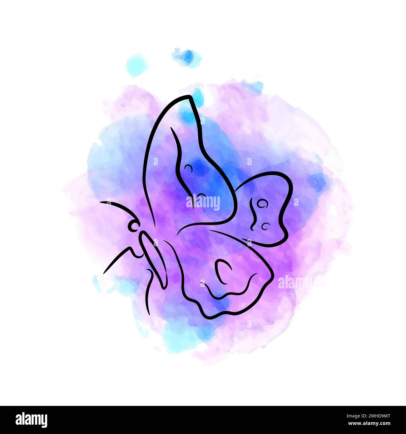 Violet and blue butterfly, ink, watercolor Stock Vector
