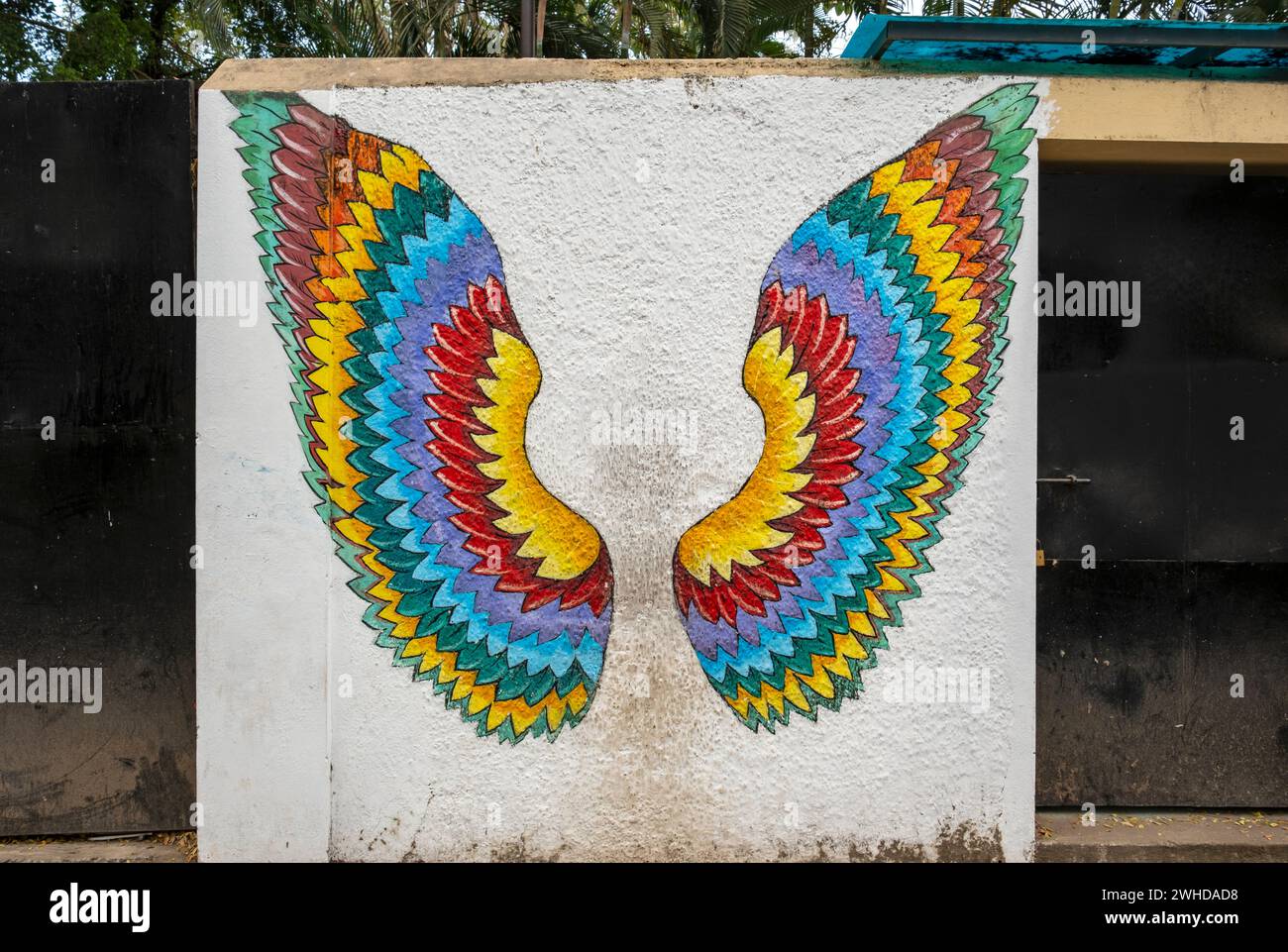 Iconic 'Fort Kochi Wings' wall mural, Cochin, Kerala, India Stock Photo