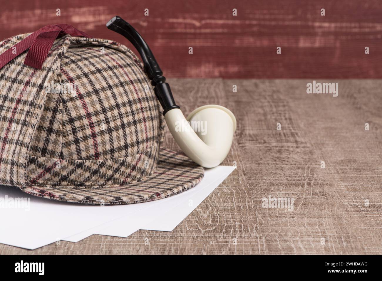 Sherlock Hat and Tobacco pipe Stock Photo