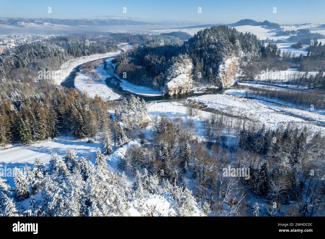 Europe, Poland, Lesser Poland, winter with hoarfrost near Nowa Biala, Spisz region, Przelom Bialki Stock Photo