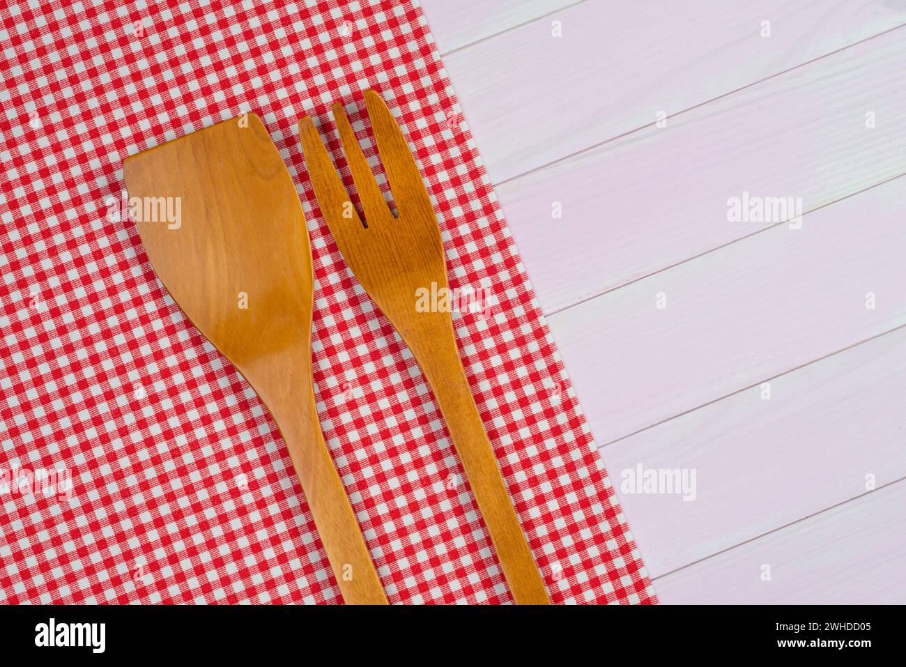 Kitchenware on red towel Stock Photo