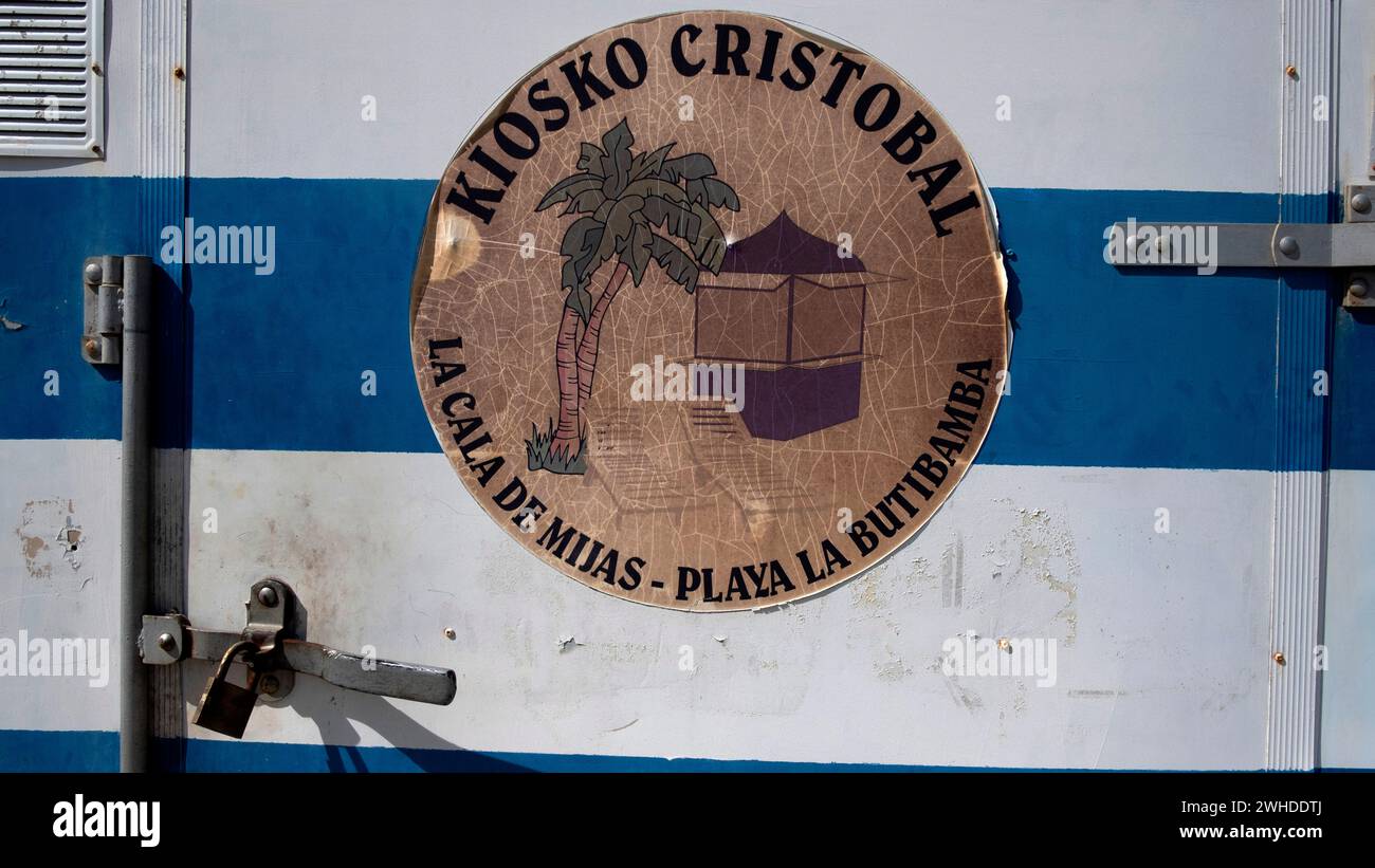 Spain, Andalucia, Cala de Mijas, Malaga, closed kiosk Stock Photo