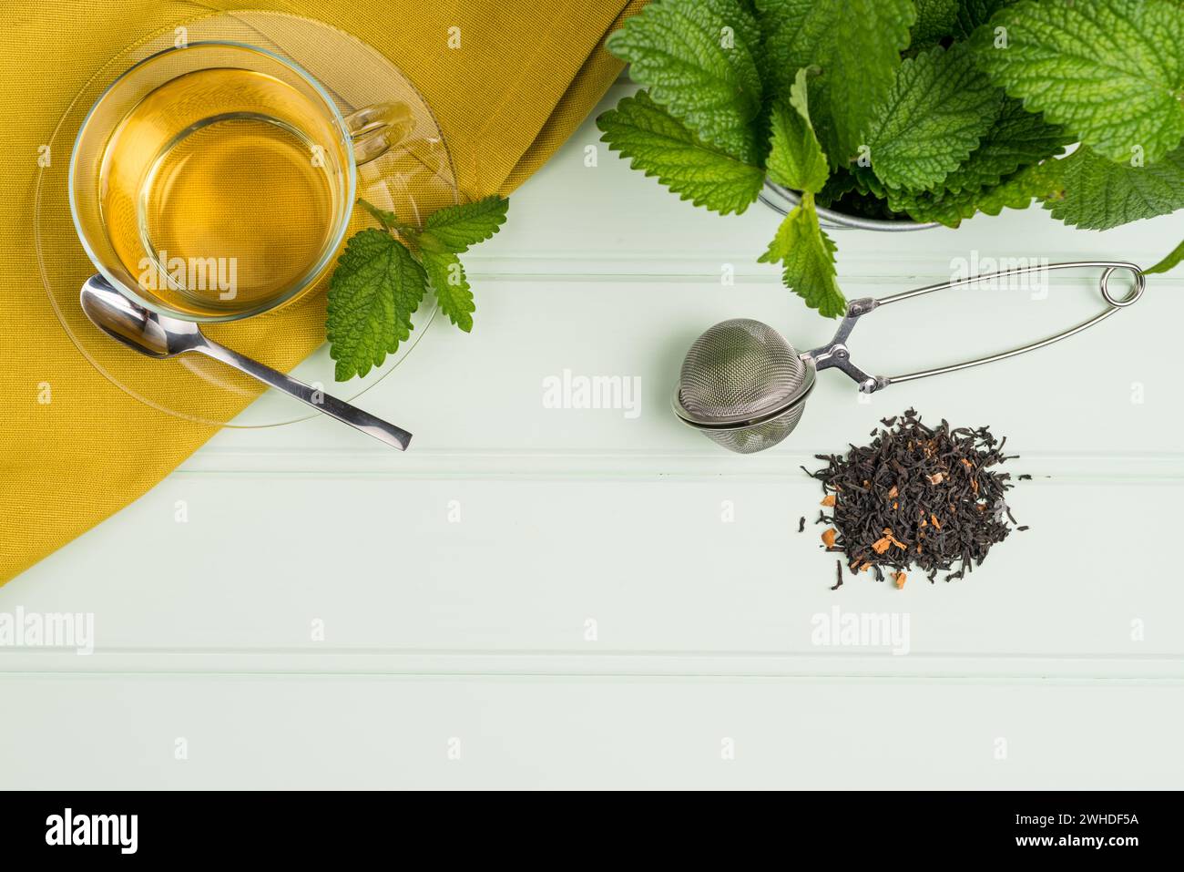 Herbal tea with melissa in a glass cup Stock Photo - Alamy
