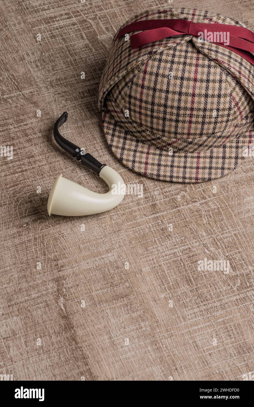 Sherlock Hat and Tobacco pipe Stock Photo